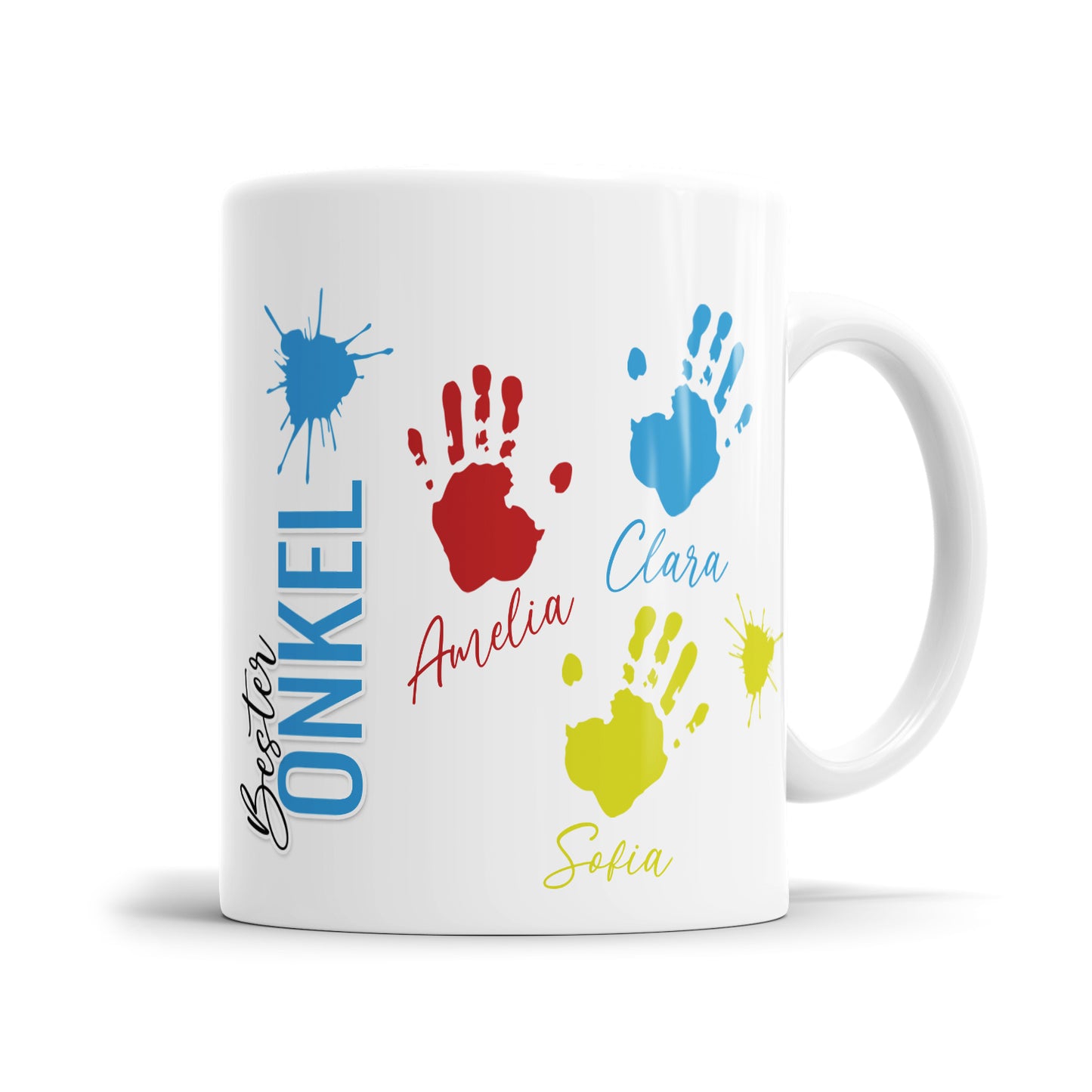 Beste Onkel Tasse - Kinder Handabdrücke - Mit Namen personalisiert 3 Kinder - Fulima