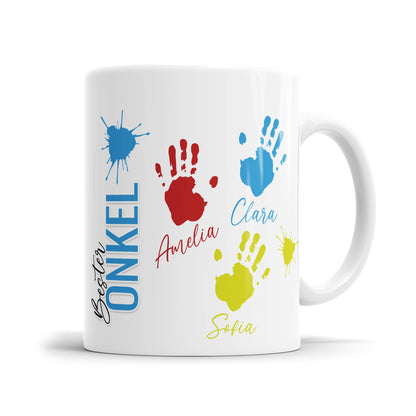Beste Onkel Tasse - Kinder Handabdrücke - Mit Namen personalisiert 3 Kinder - Fulima