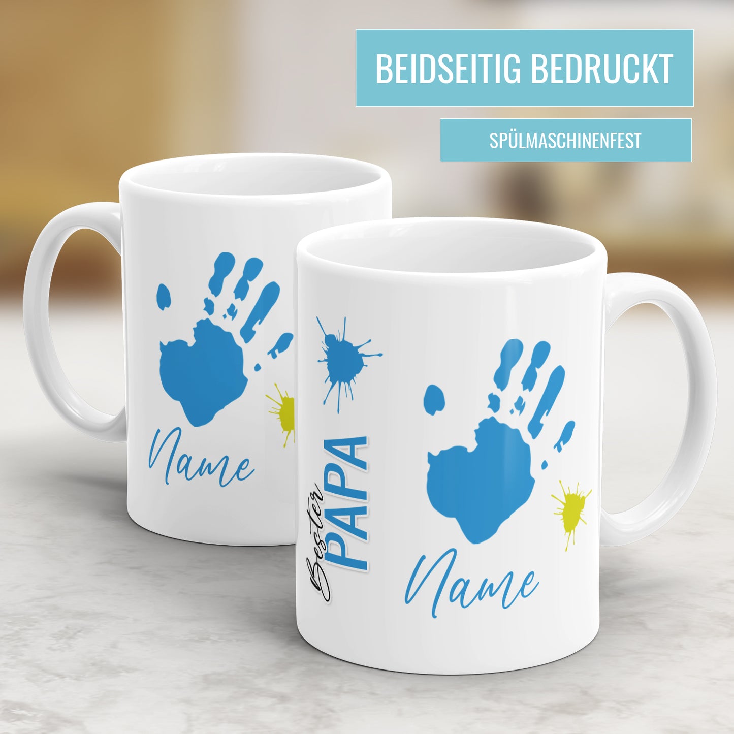 Bester Papa Kinder Handabdrücke mit Namen - Personalisierte Papa Tasse - Fulima