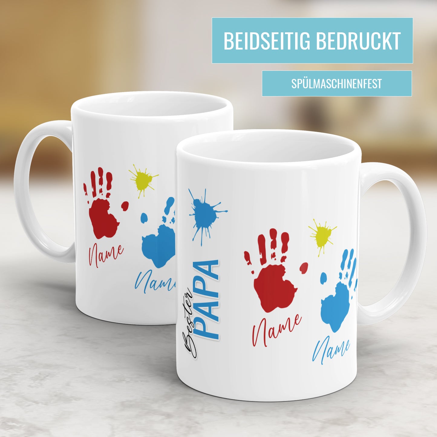 Bester Papa Kinder Handabdrücke mit Namen - Personalisierte Papa Tasse