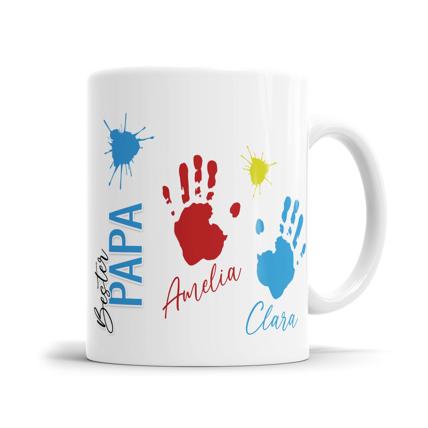 Bester Papa Kinder Handabdrücke mit Namen - Personalisierte Papa Tasse 2 Kinder - Fulima