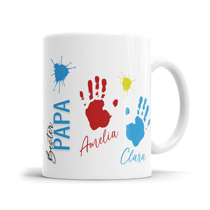 Bester Papa Kinder Handabdrücke mit Namen - Personalisierte Papa Tasse 2 Kinder - Fulima