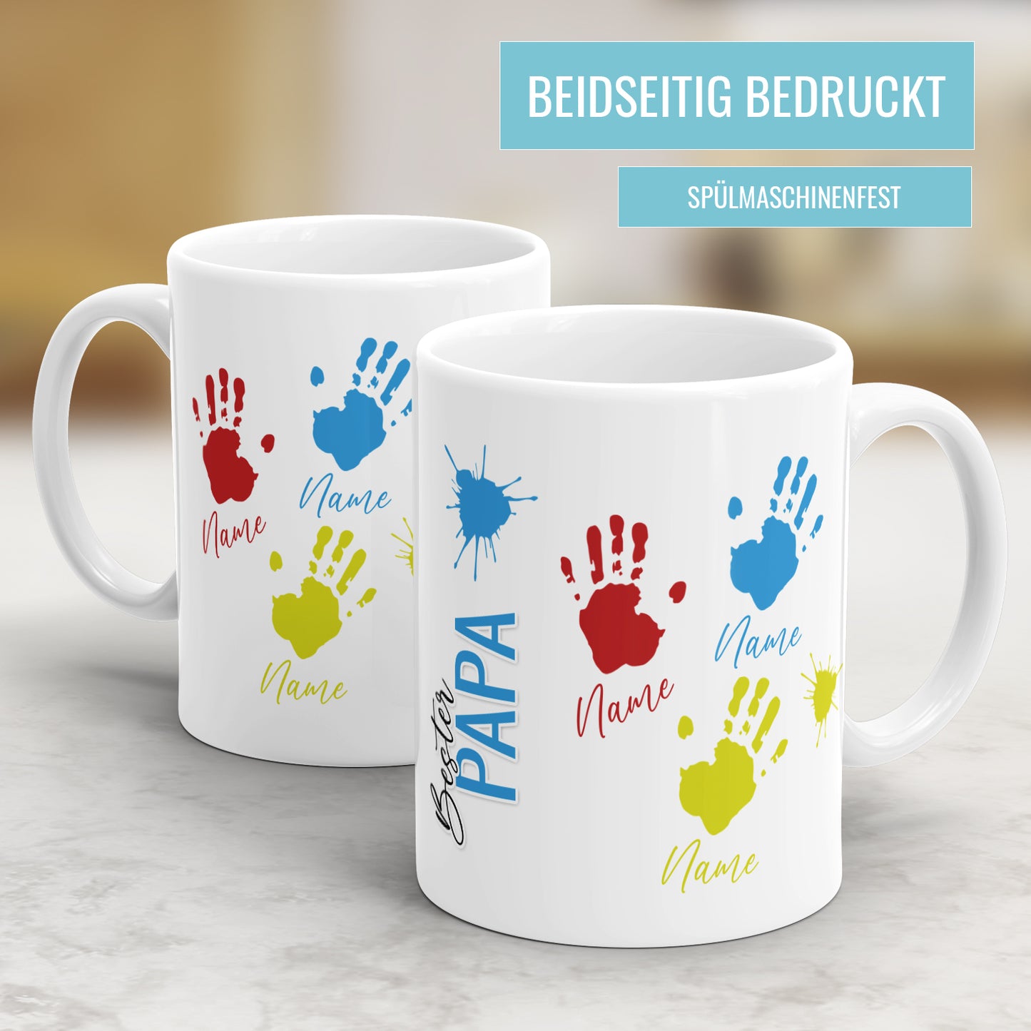 Bester Papa Kinder Handabdrücke mit Namen - Personalisierte Papa Tasse - Fulima