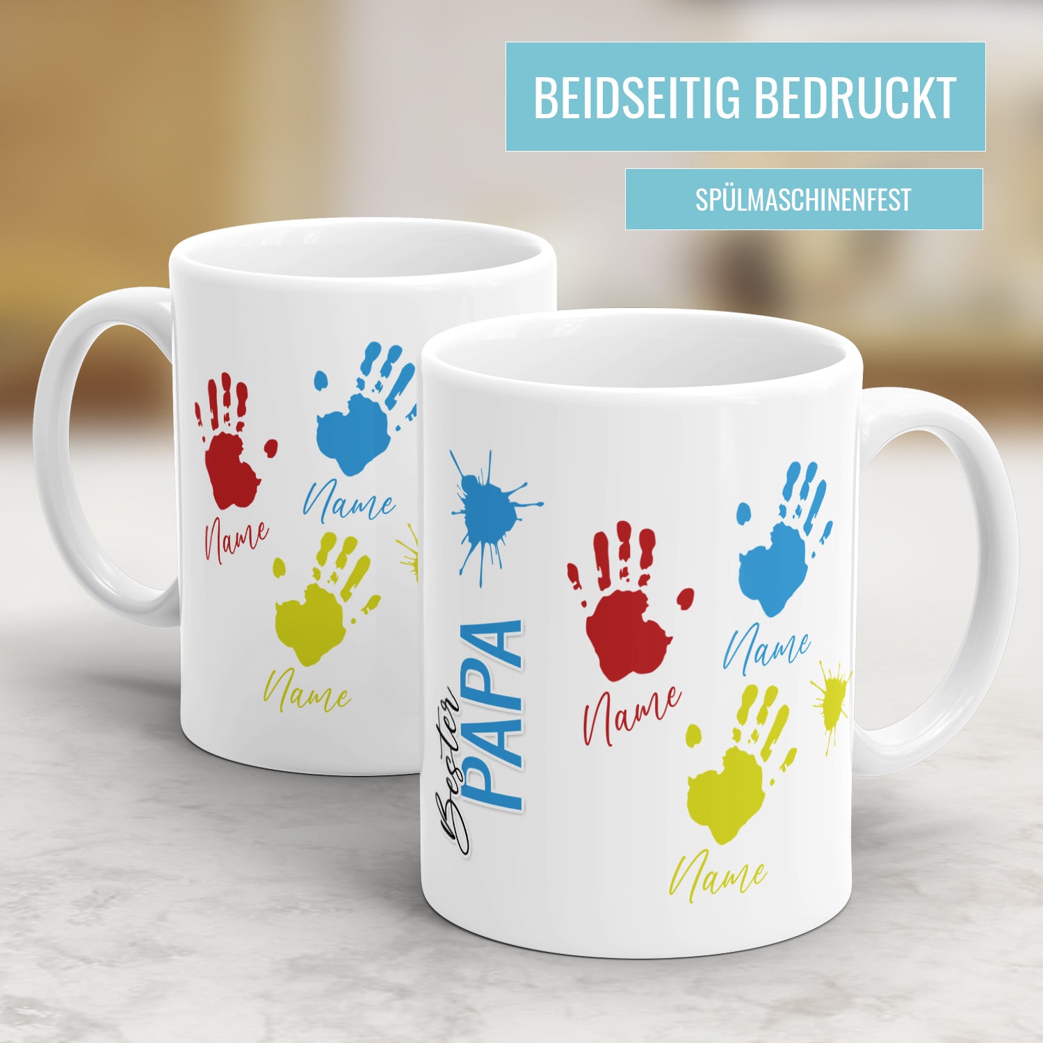 Bester Papa Kinder Handabdrücke mit Namen - Personalisierte Papa Tasse - Fulima