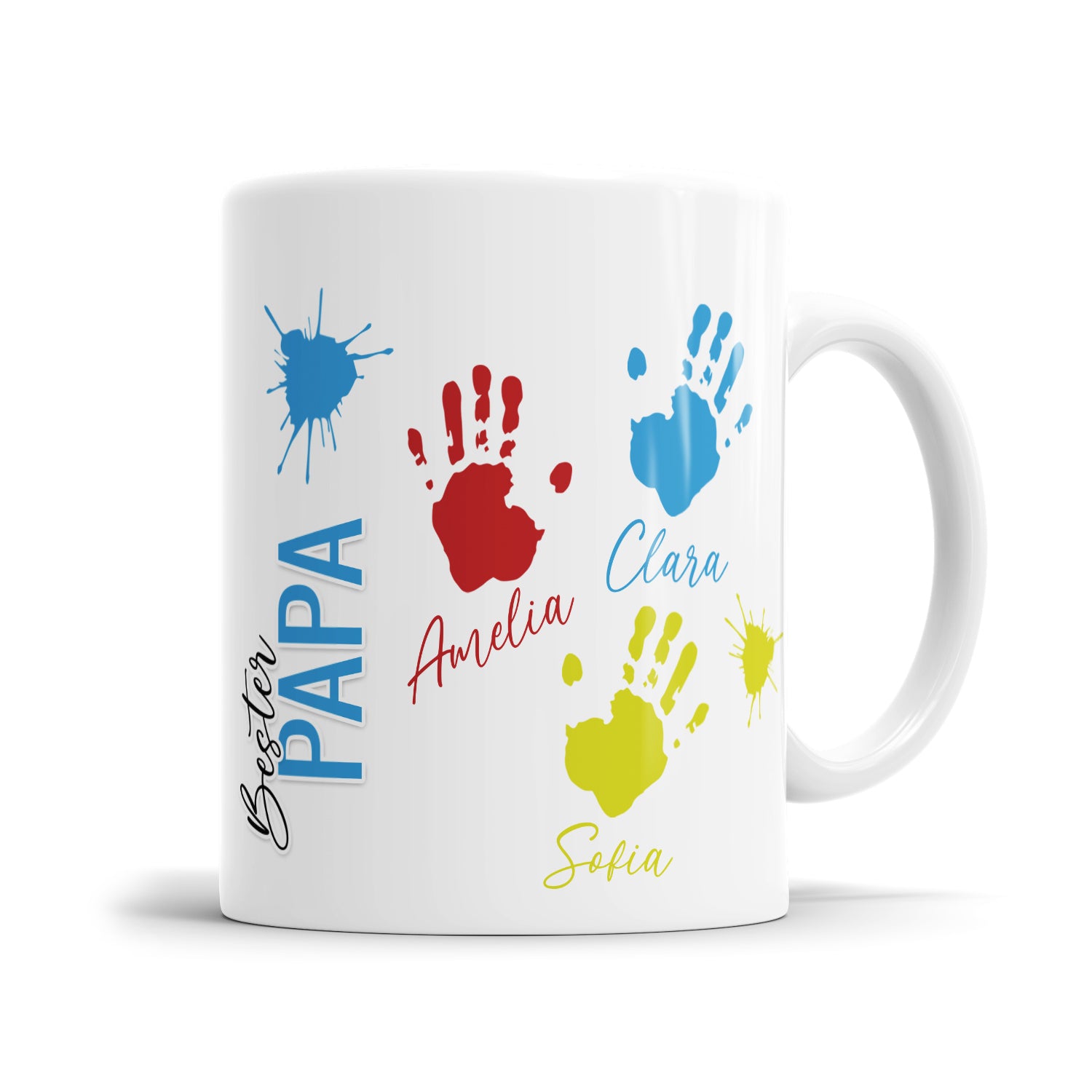 Bester Papa Kinder Handabdrücke mit Namen - Personalisierte Papa Tasse 3 Kinder - Fulima