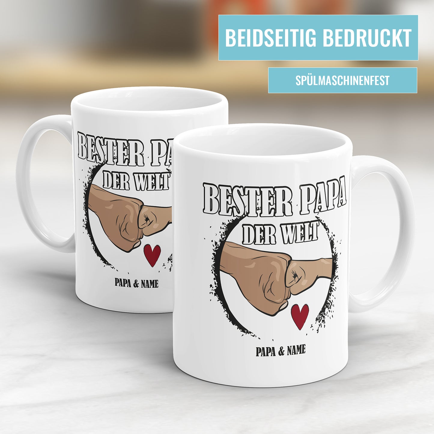 Bester Papa der Welt Fäuste personalisiert mit Name Tasse Fulima