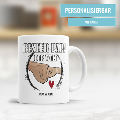 Bester Papa der Welt Fäuste personalisiert mit Name Tasse Fulima