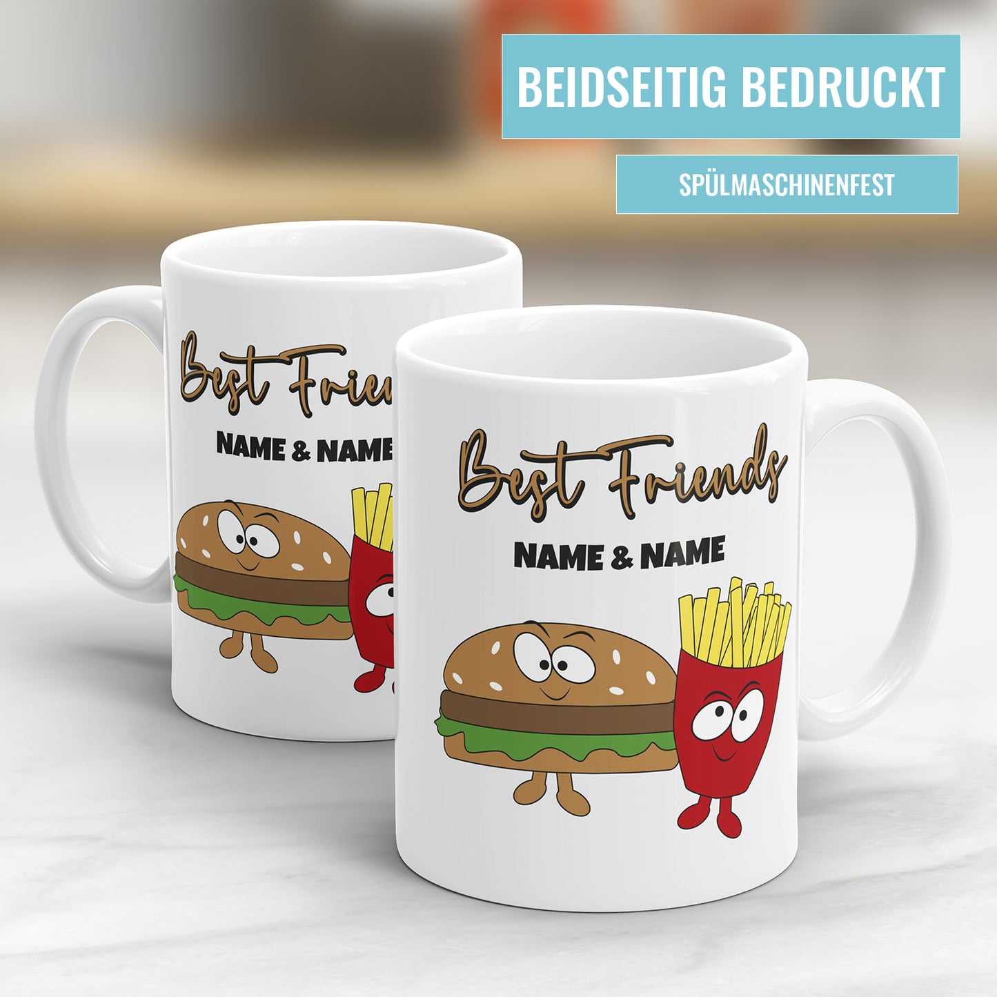 Beste Freunde Tasse Best Friends Burger und Pommes personalisiert mit Namen