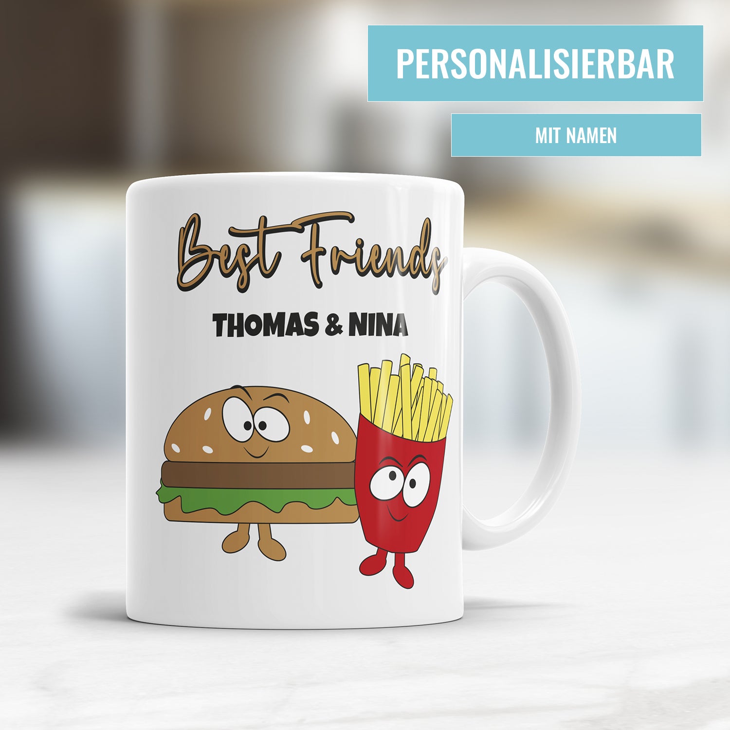 Beste Freunde Tasse Best Friends Burger und Pommes personalisiert mit Namen Fulima