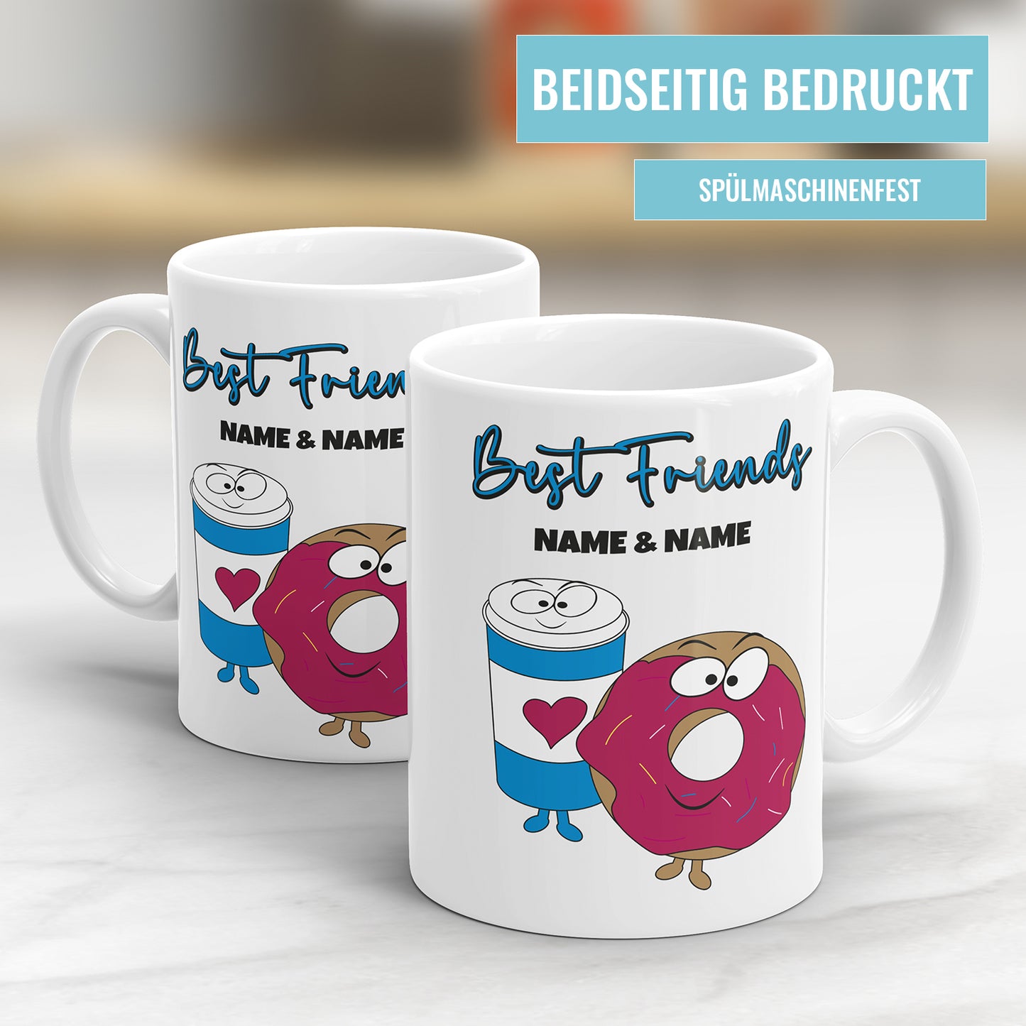 Beste Freunde Tasse Best Friends Kaffee und Donut personalisiert mit Namen