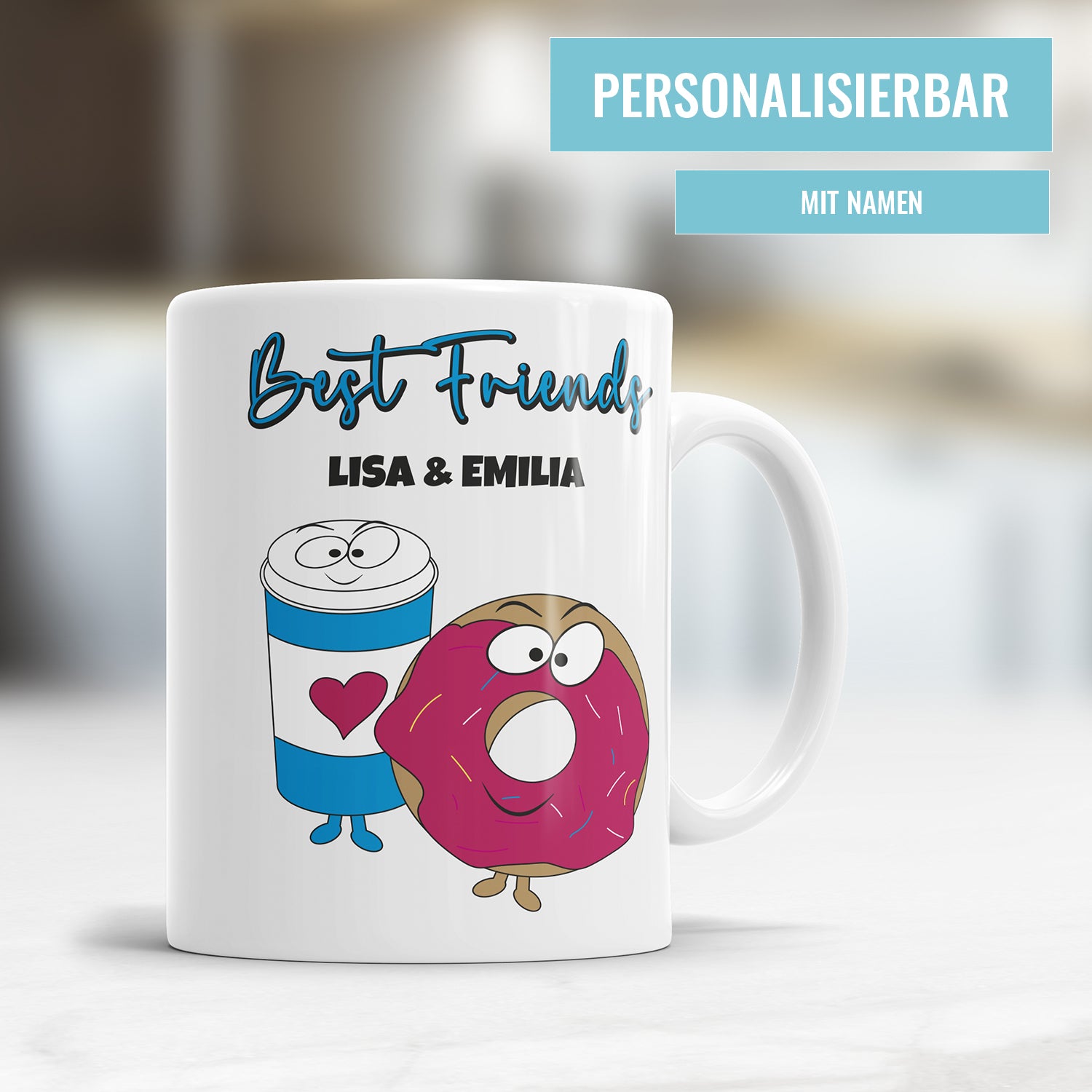 Beste Freunde Tasse Best Friends Kaffee und Donut personalisiert mit Namen Fulima
