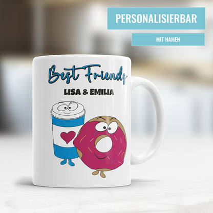Beste Freunde Tasse Best Friends Kaffee und Donut personalisiert mit Namen
