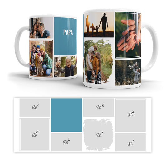 Individuelle Fototasse mit 7-Fotos-Collage und persönlichem Text - Ein einzigartiges Geschenk für jeden Anlass! - Fulima