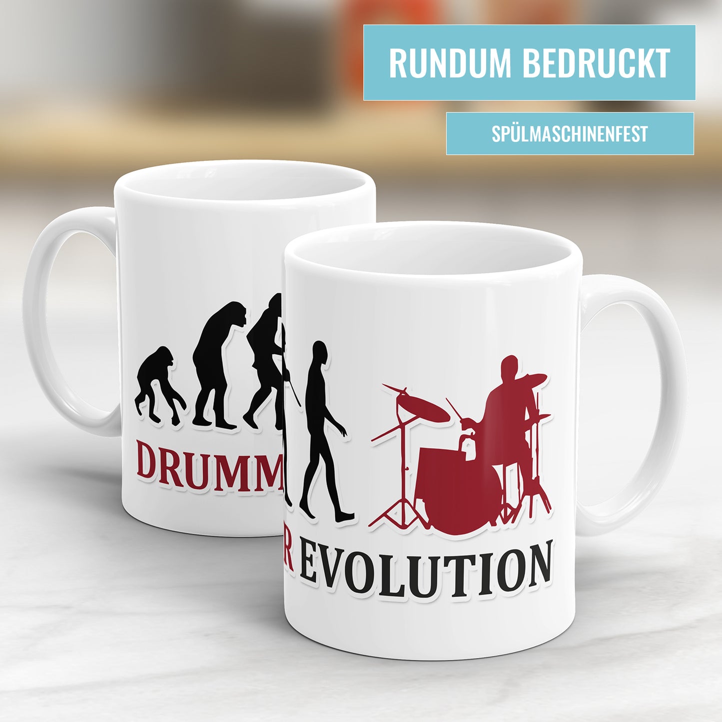Drummer Evolution Tasse - Geschenkidee für Schlagzeuger