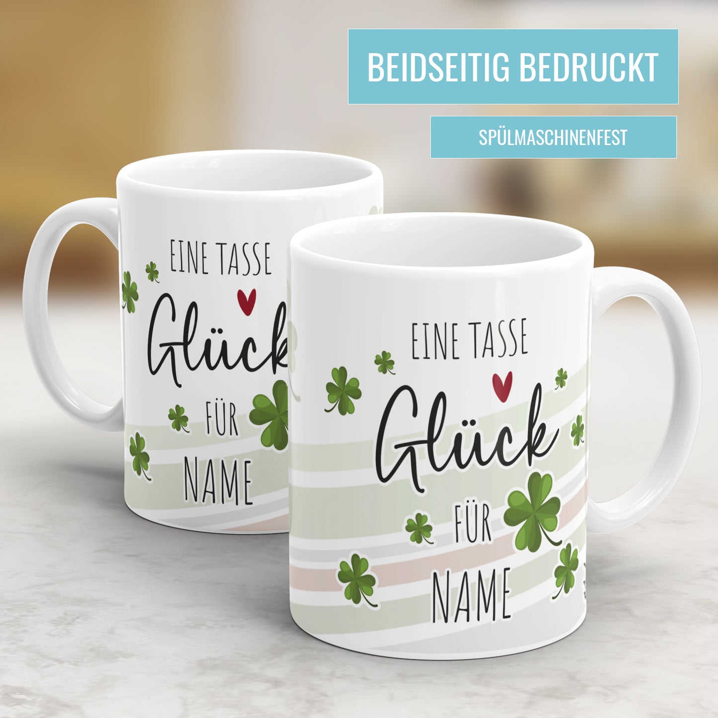 Eine Tasse Glück für personalisiert mit Namen Kleeblatt - Fulima