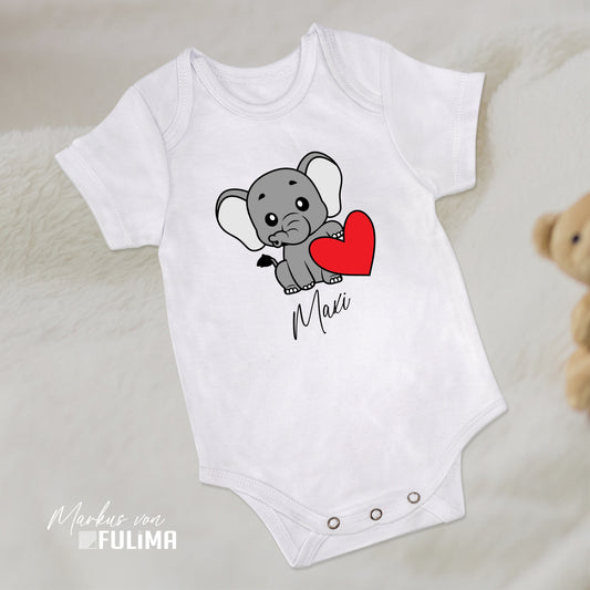 Babybody - Kleiner süßer Elefant mit Herz - Personalisierbar - FULiMA®