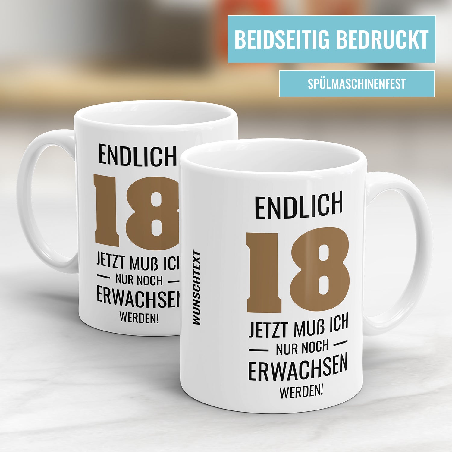 Endlich 18 jetzt muss ich nur noch Erwachsen werden mit Wunschtext 18. Geburtstag Tasse - Fulima