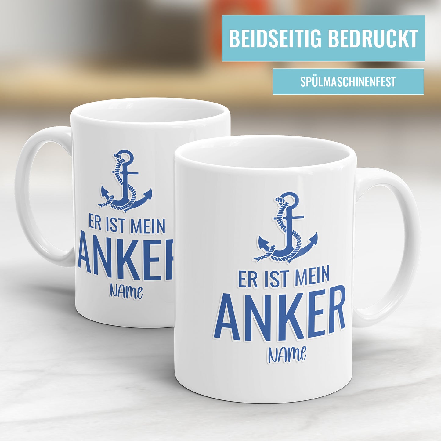Sie ist mein Segel oder Er ist mein Anker personalisiert mit Namen Tasse