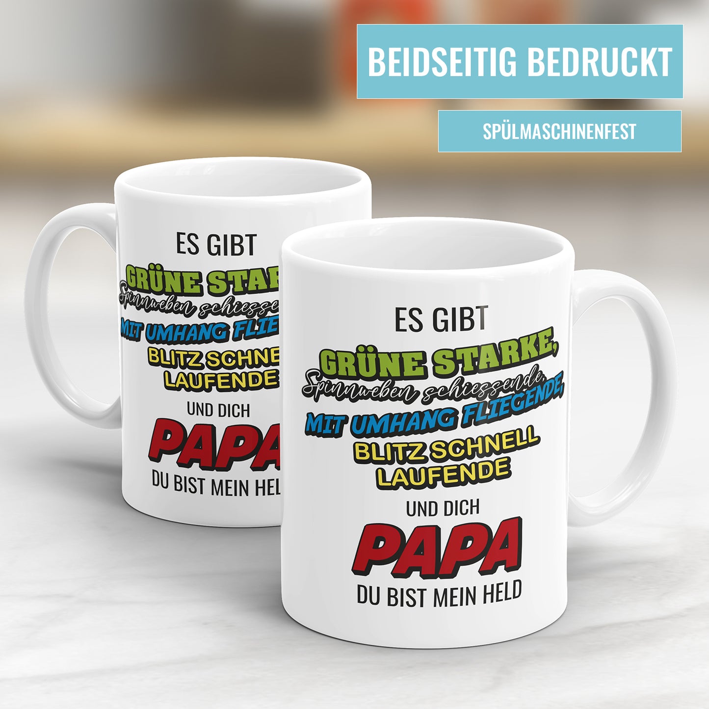 Es gibt Grüne Starke und Dich Papa du bist mein Held Papa Tasse Fulima