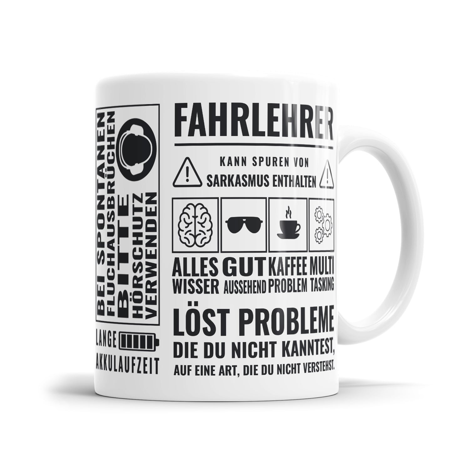 Fahrlehrer Kann Spuren von Sarkasmus enthalten Fahrlehrer Tasse - Fulima