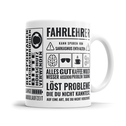 Fahrlehrer Kann Spuren von Sarkasmus enthalten Fahrlehrer Tasse - Fulima