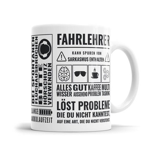 Fahrlehrer Kann Spuren von Sarkasmus enthalten Fahrlehrer Tasse - Fulima