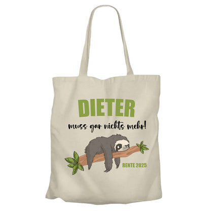 Jutebeutel Renter - Faultier - Name - muss gar nichts - Rente Geschenk Beige - Fulima