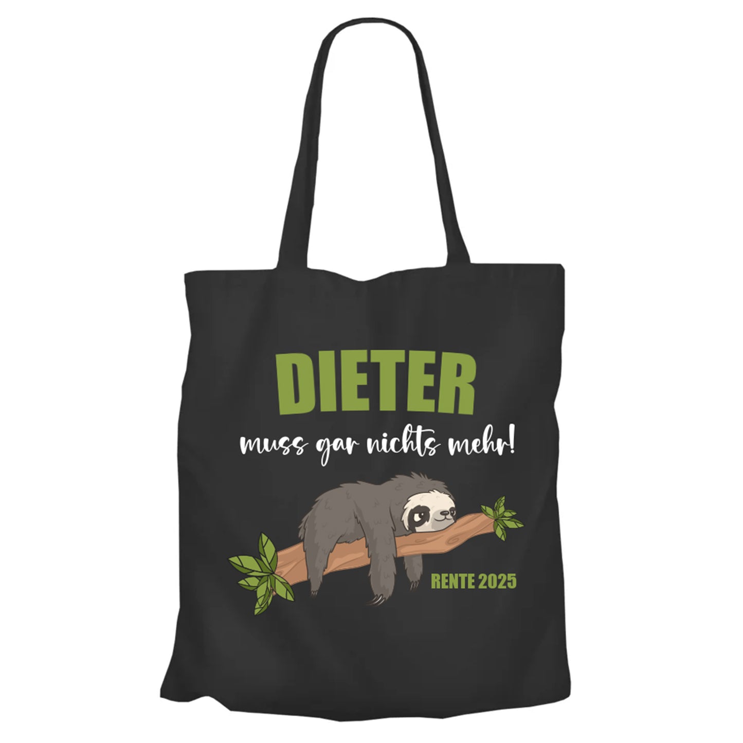 Jutebeutel Renter - Faultier - Name - muss gar nichts - Rente Geschenk Schwarz - Fulima