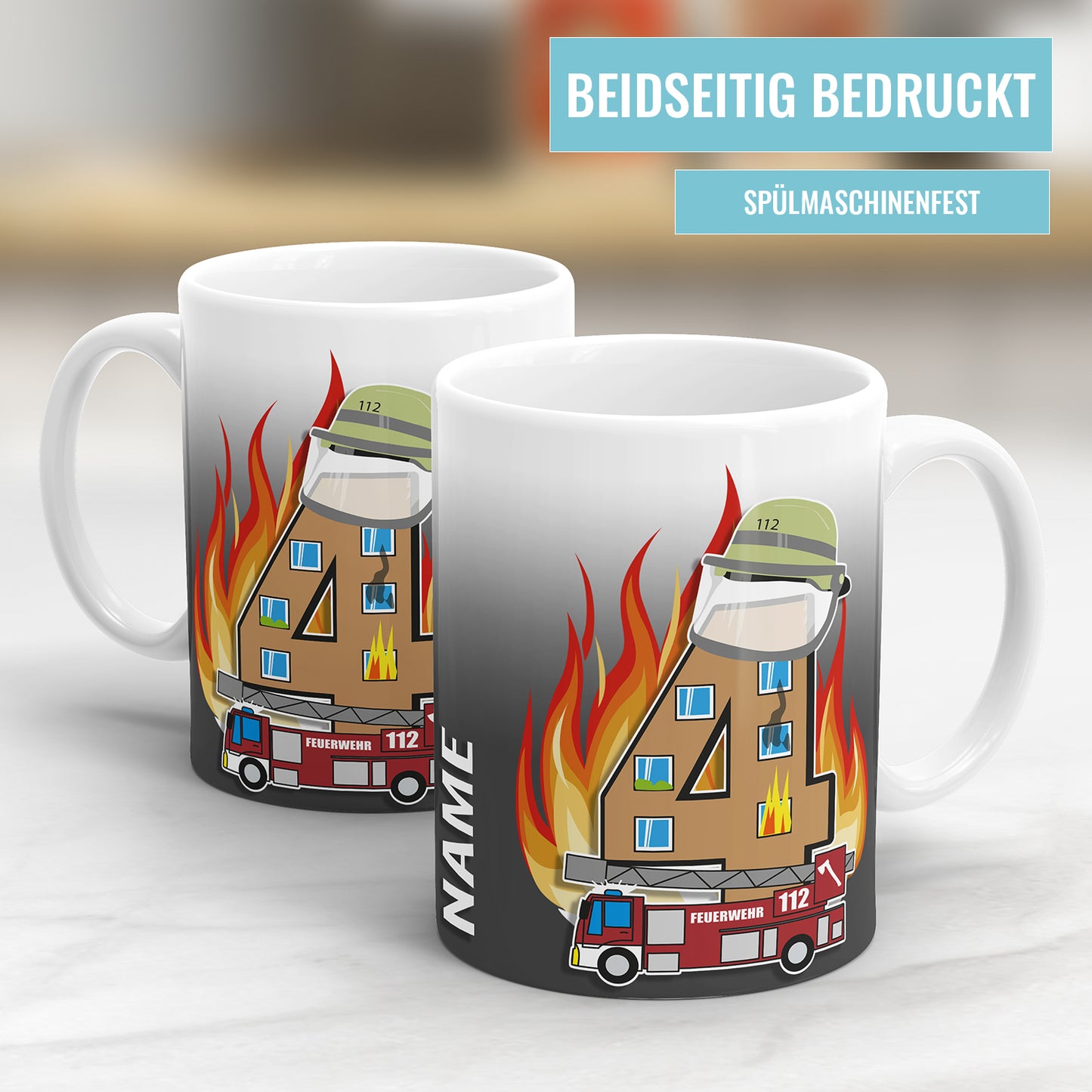 Ich bin 4 Feuerwehr Feuerwehrwagen personalisiert mit Name 4. Geburtstag