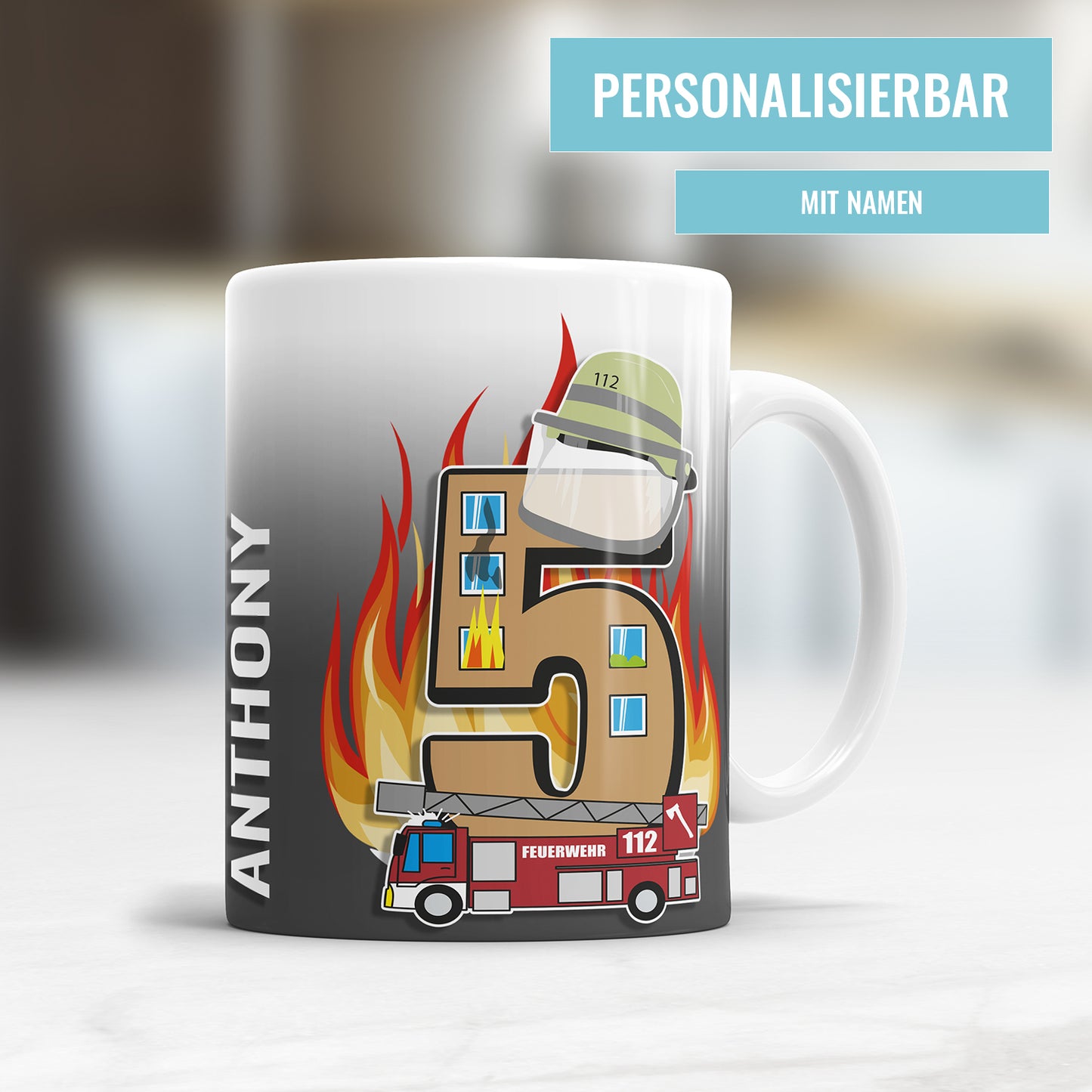 Ich bin 5 Feuerwehr Feuerwehrwagen personalisiert mit Name 5. Geburtstag