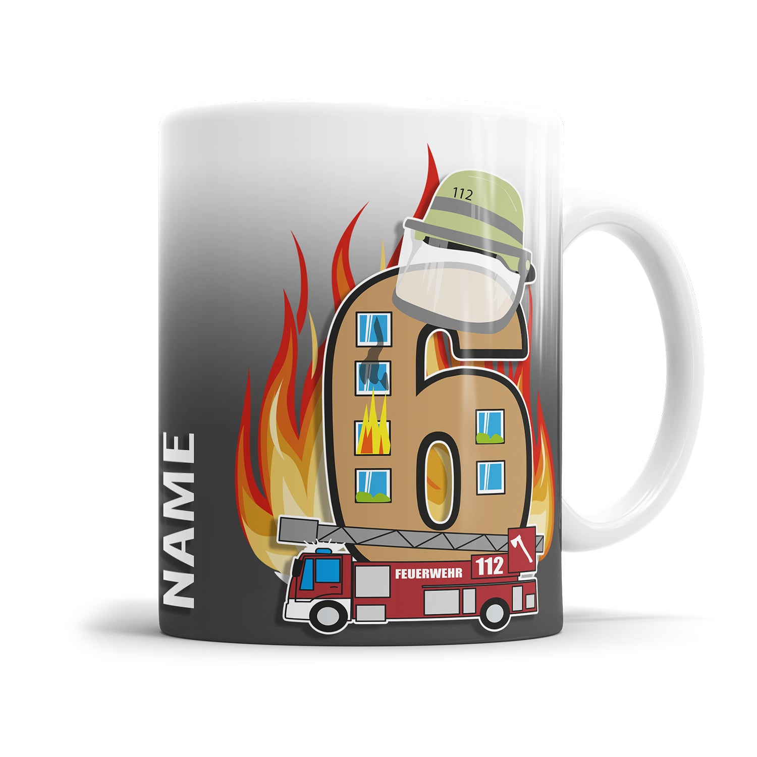 Feuerwehr Tasse zum 6. Geburtstag – Mit Namen des Geburtstagskindes - Fulima
