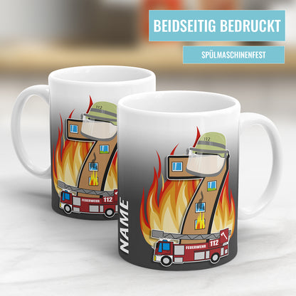 Feuerwehr Tasse zum 7. Geburtstag – Mit Namen des Geburtstagskindes - Fulima