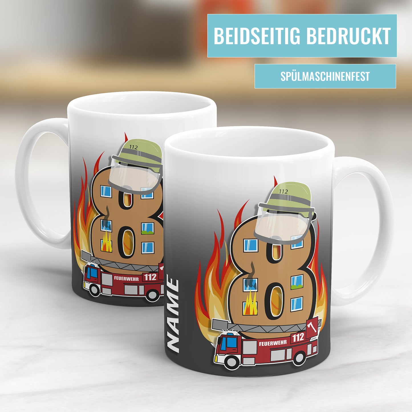 Ich bin 8 Feuerwehr Feuerwehrwagen personalisiert mit Name 8. Geburtstag