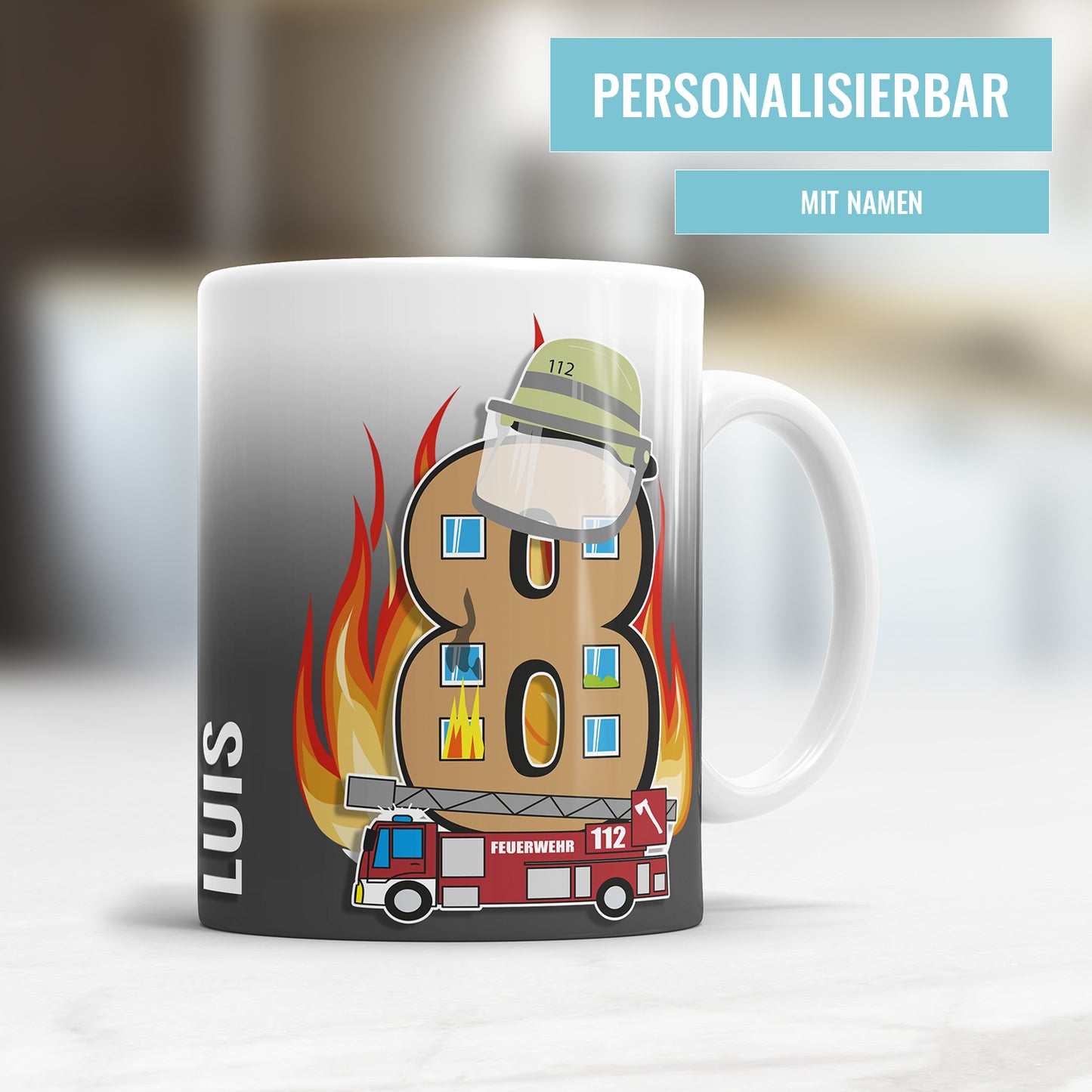 Ich bin 8 Feuerwehr Feuerwehrwagen personalisiert mit Name 8. Geburtstag