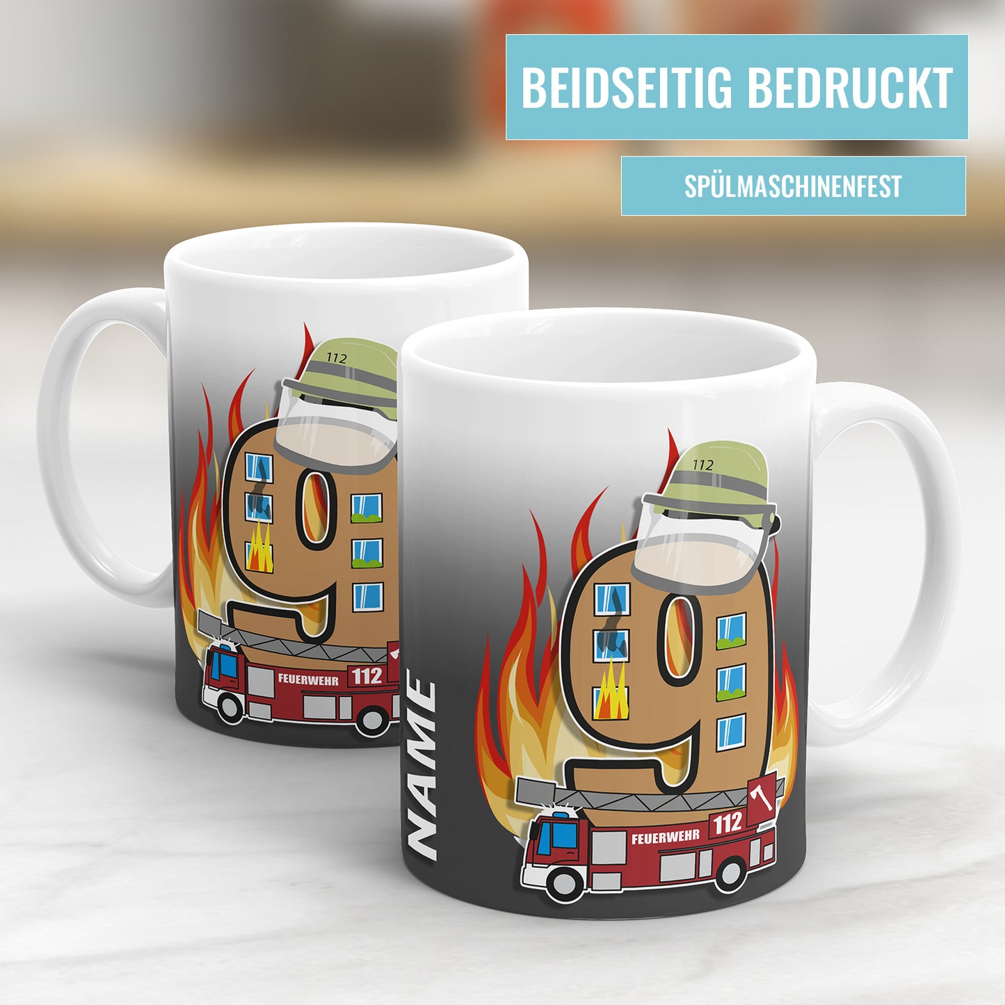 Ich bin 9 Feuerwehr Feuerwehrwagen personalisiert mit Name 9. Geburtstag