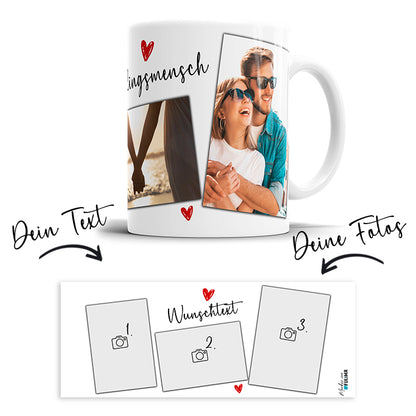 Lieblingsmensch Tasse personalisierbar mit 3 Fotos Ihrer Wahl - Fulima