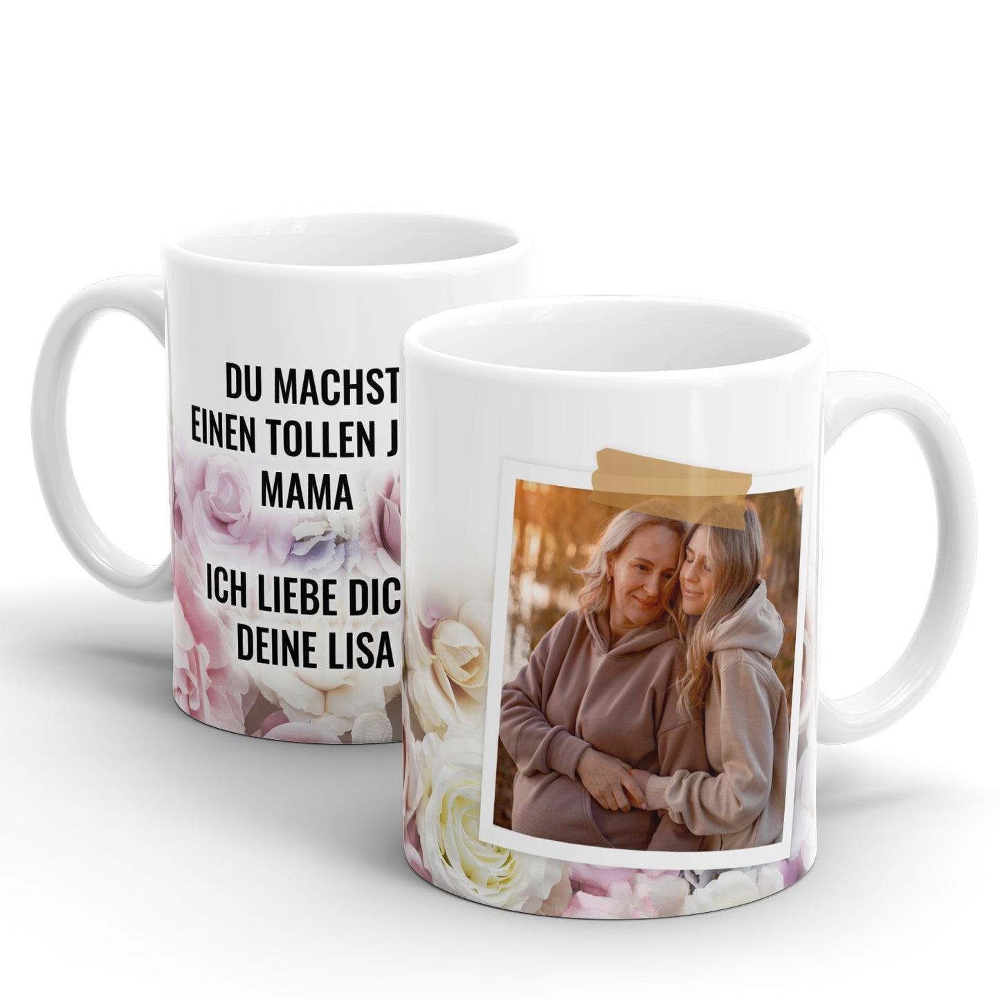 Fototasse Vorlage mit persönlichem Text Rosenmuster - Ein einzigartiges Geschenk für jeden Anlass! - Fulima