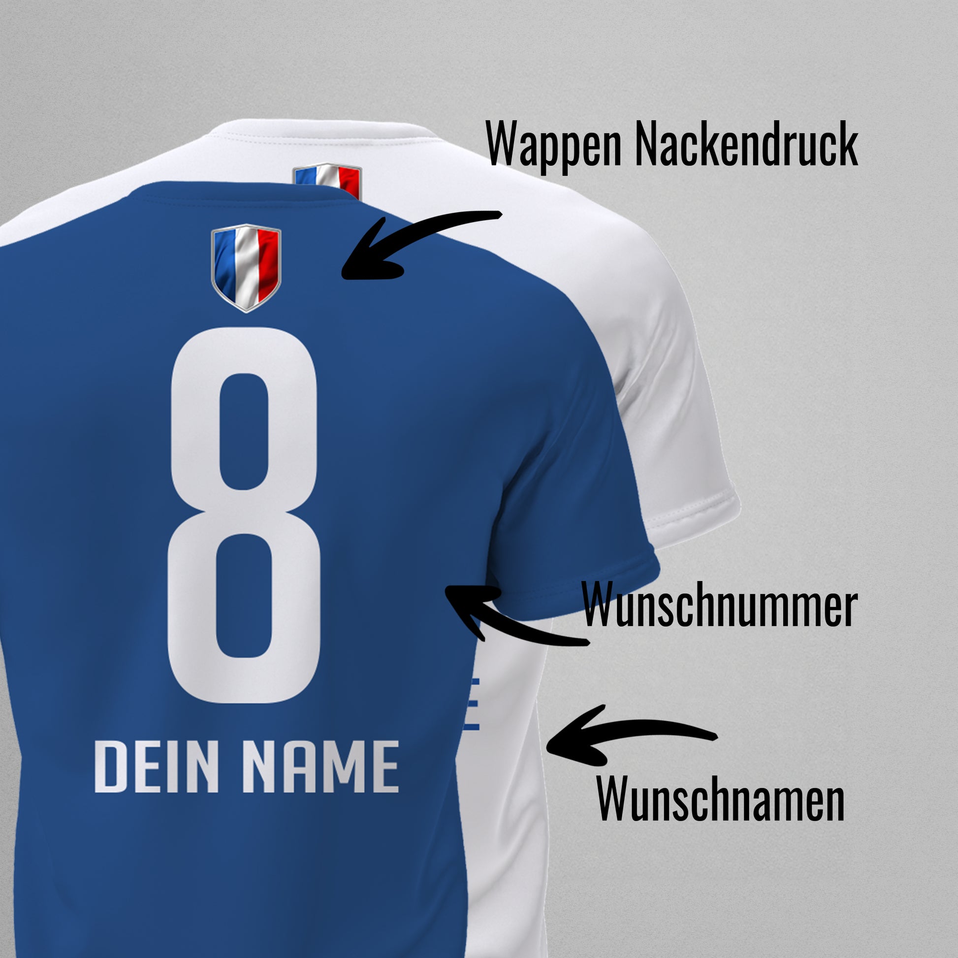 Frankreich Shirt mit Wappen und individueller Nummer & Name - FULiMA®