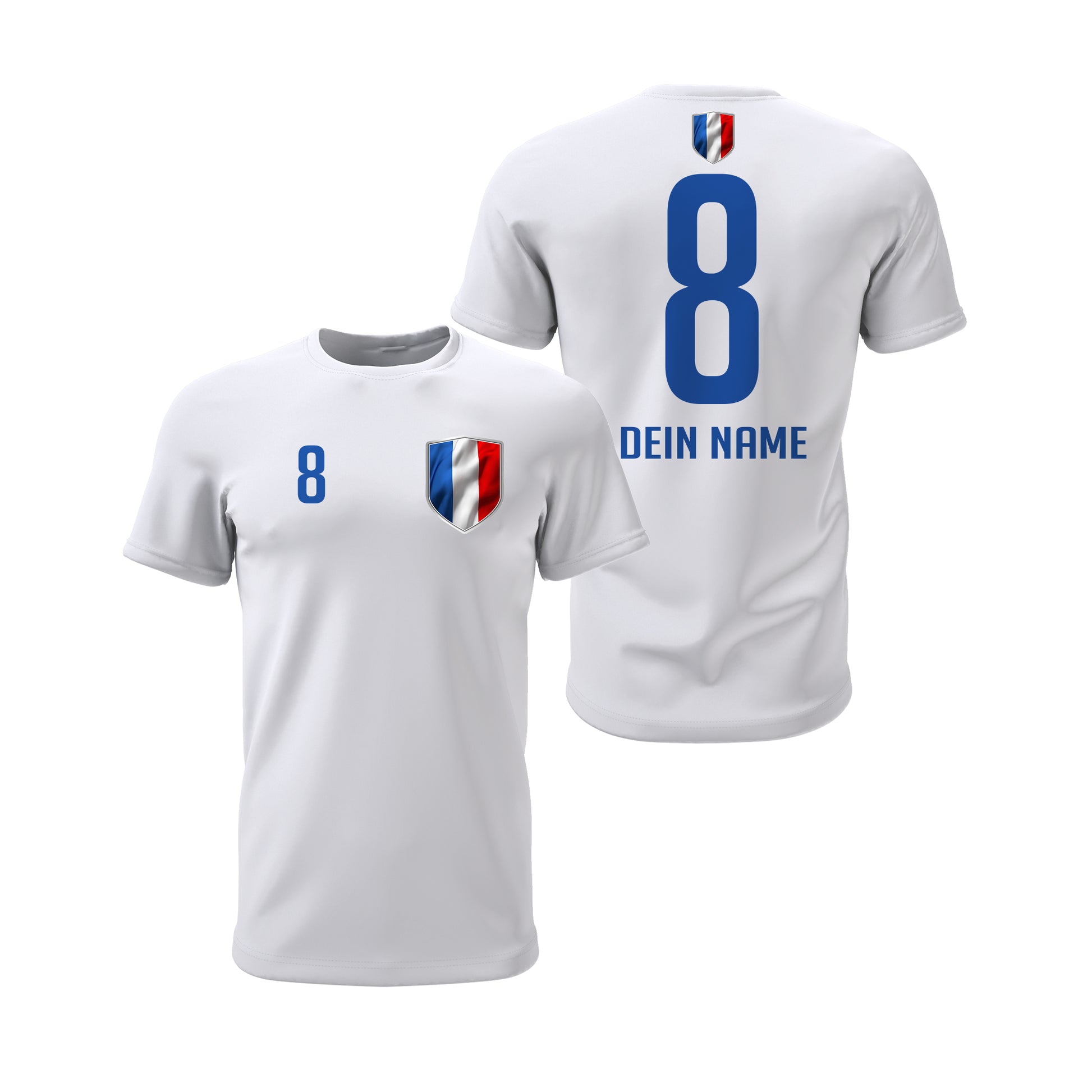 Frankreich Shirt mit Wappen und individueller Nummer & Name Weiß - FULiMA®