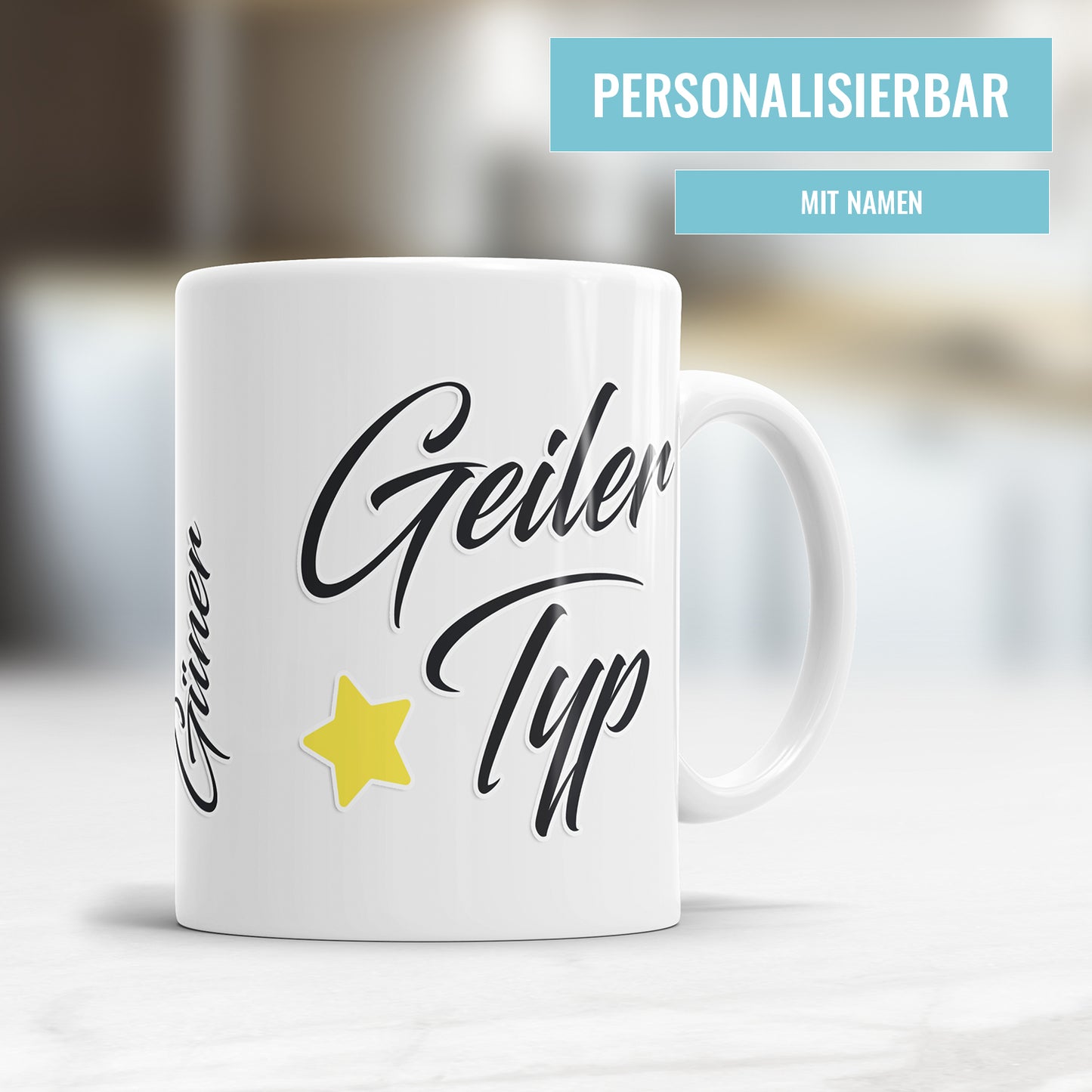 Geiler Typ mit Stern personalisierbar mit Namen Tasse Fulima