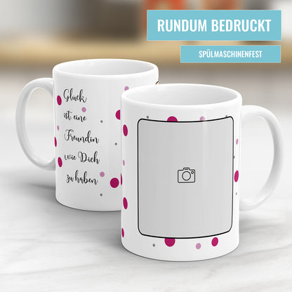 Fototasse Vorlage mit rosa Pünktchen - Ein Foto - Wunschtext - Fulima