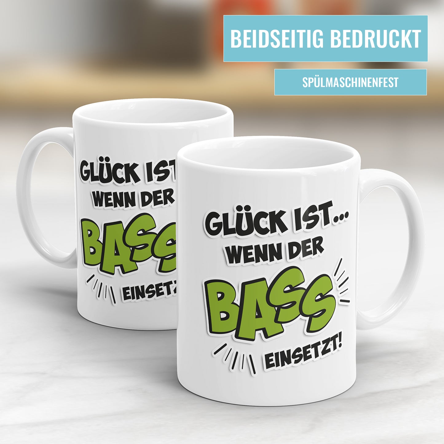 Glück ist wenn der Bass einsetzt Musiker Sprüche Tasse Fulima