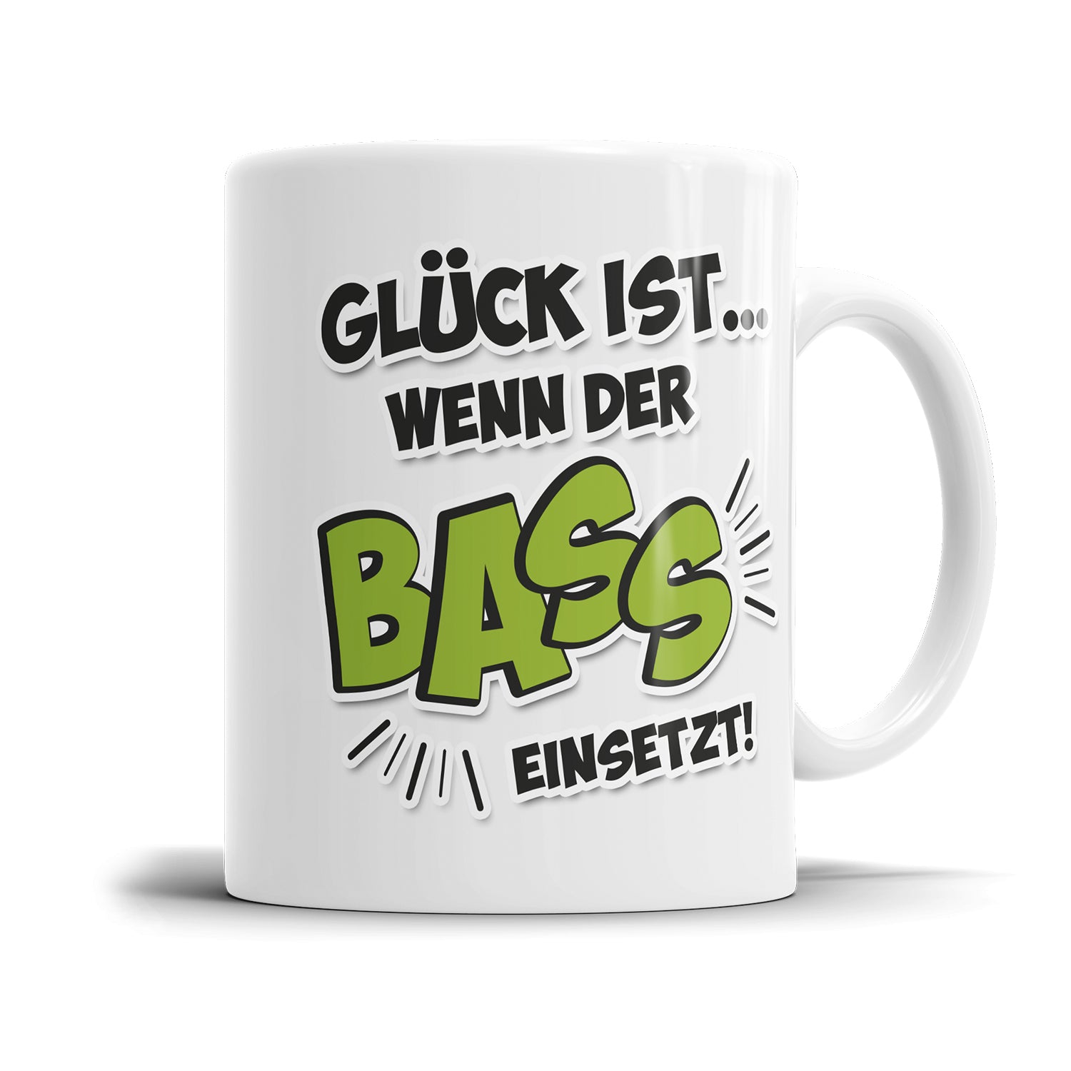 Glück ist wenn der Bass einsetzt Musiker Sprüche Tasse Fulima