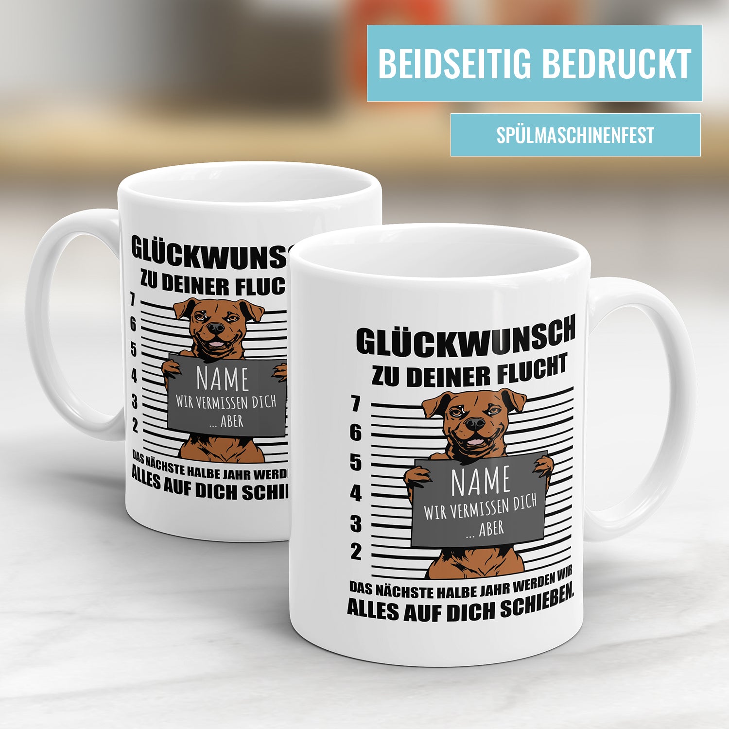 Glückwunsch zur Flucht – Personalisierte Tasse mit Namen – Abschiedsgeschenk Jobwechsel - Fulima
