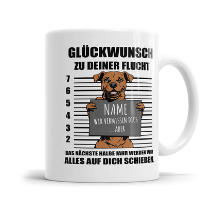 Glückwunsch zur Deiner Flucht mit Name - Sprüche Abschied Tasse Jobwechsel Fulima