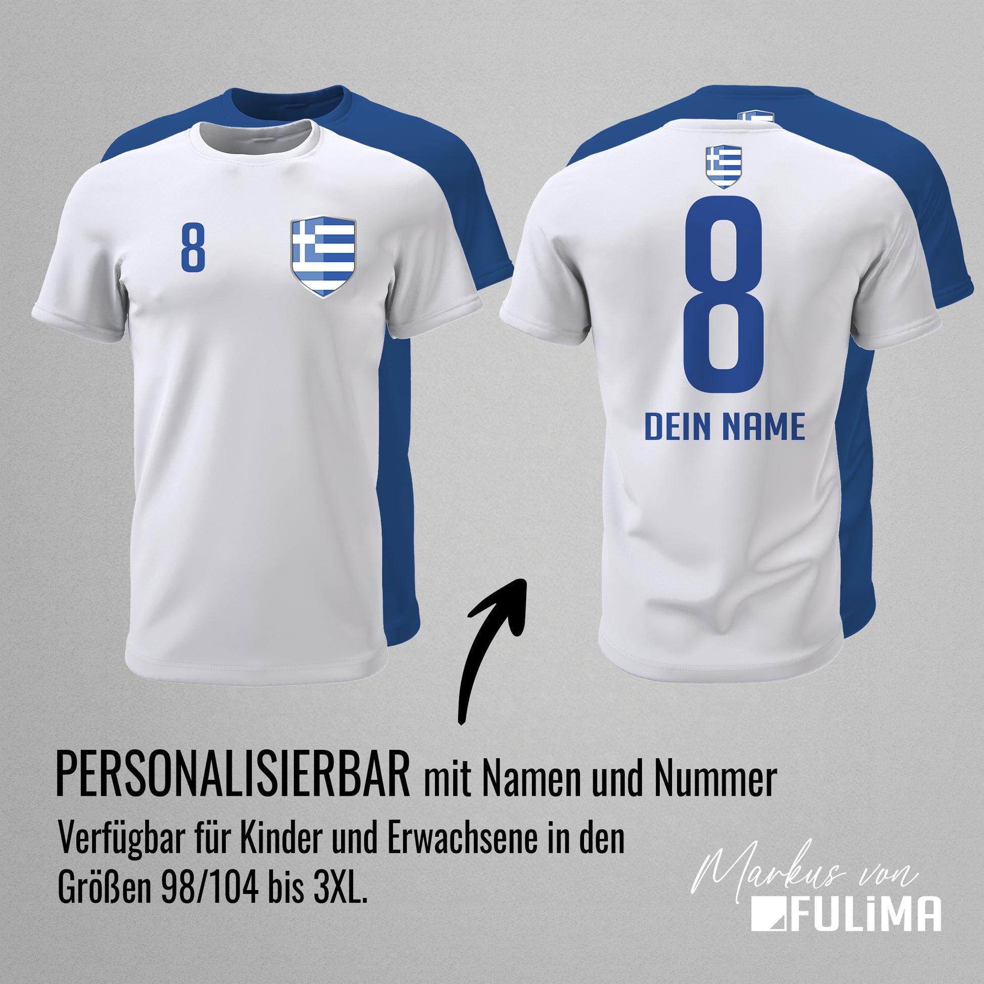 Griechenland Shirt mit Wappen und individueller Nummer & Name - FULiMA®