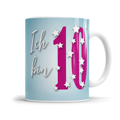 Tasse zum 10 Geburtstag Ich bin 10 Mit Sterne großer 10 in Pink Fulima