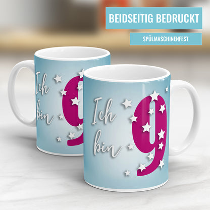 Ich bin 9 Sterne mit pinker großer 9 Tasse Geburtstag Fulima