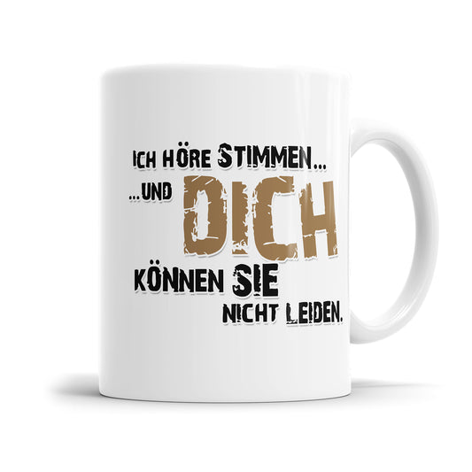 Lustige Tasse mit Spruch – "Ich höre Stimmen und dich können sie nicht leiden" – Geschenk für Kollegen - Fulima