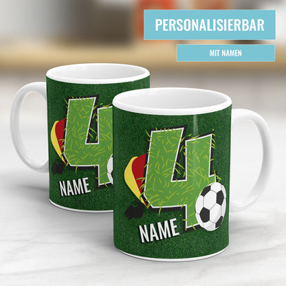 Ich bin 4 Fußball personalisiert mit Name Tasse 4. Geburtstag
